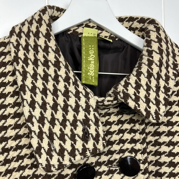 Soia & Kyo Womens Trench Coat Jacket PS Brown & Cream Houndstooth Dbl Breasted - Picture 3 of 16